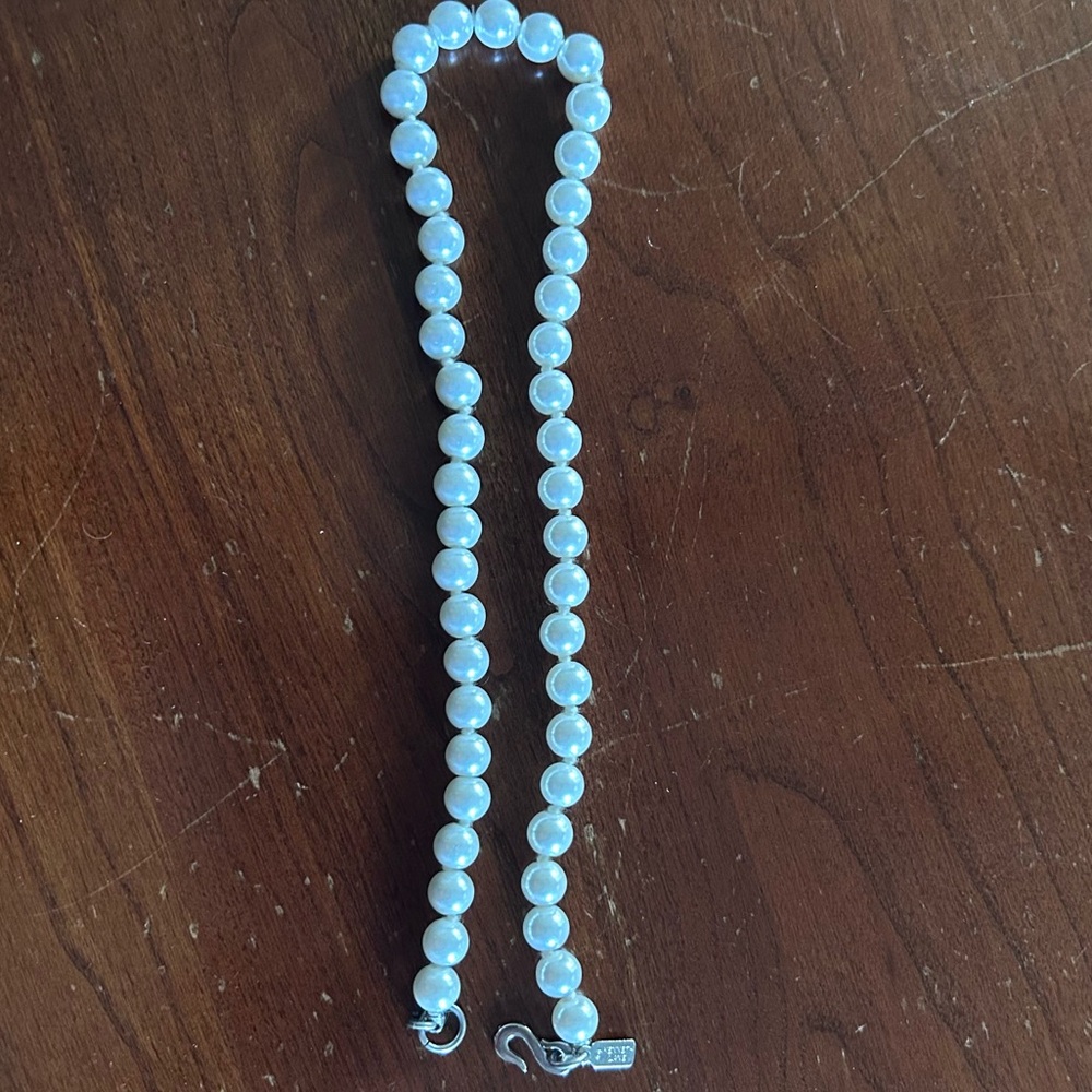 Kenneth Lane Vintage Faux White Pearl Necklace With Hook Closure and Tag